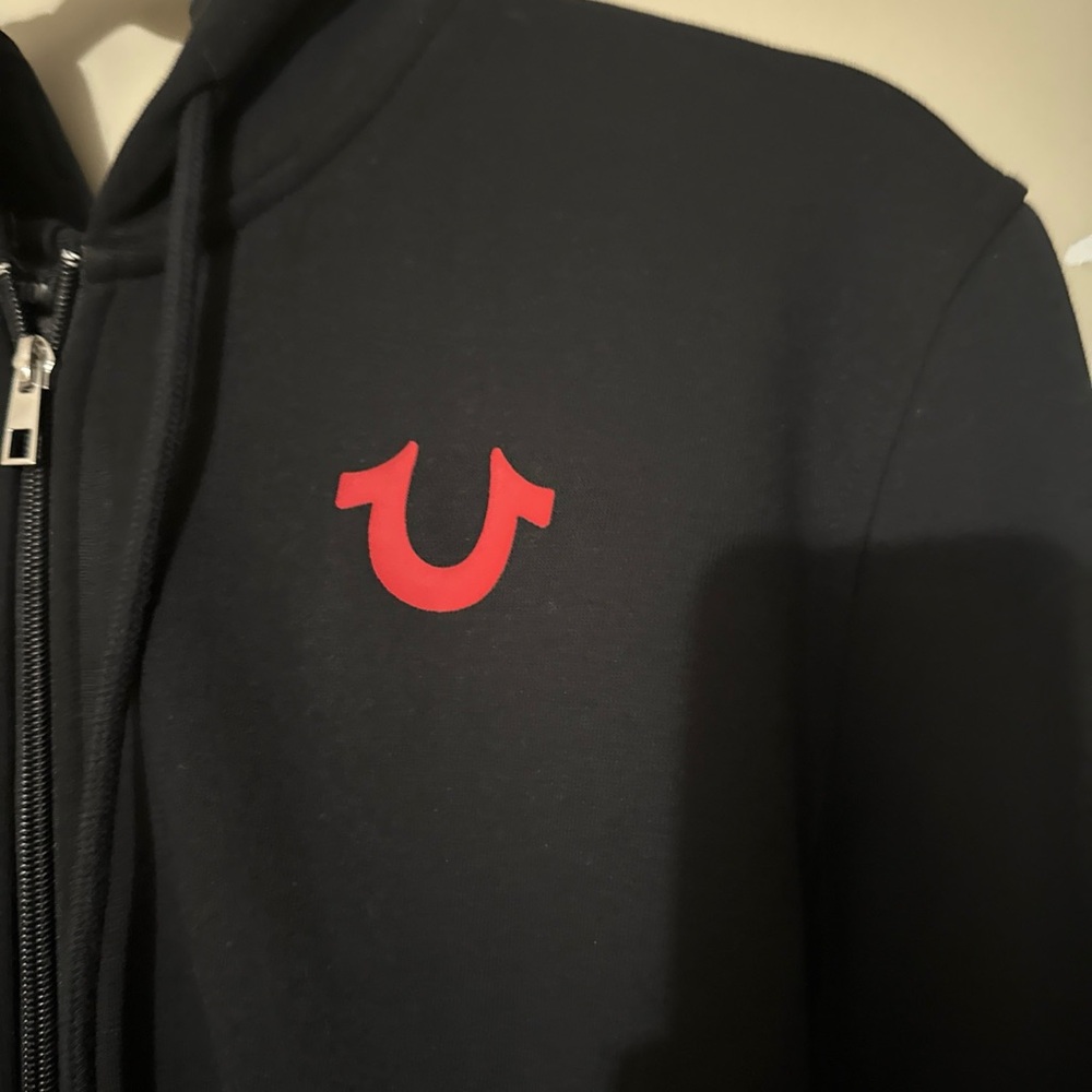 True Religion Black Full-Zip Hoodie with Logo Tag - Picture 2 of 3